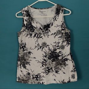 Black & White Floral Sleeveless Shirt, size S